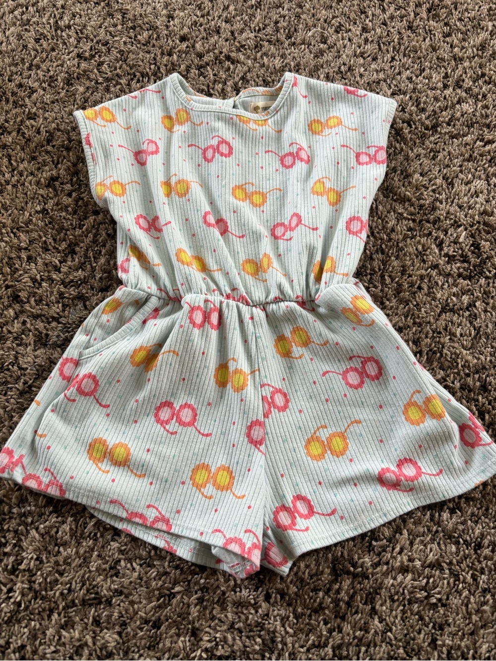 Tucker and Tate Mint Romper with Pink & Yellow Sunglass Print size 3
